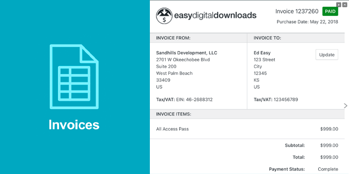 Счета-фактуры Easy Digital Downloads