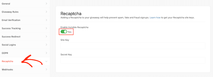 Adding an invisible recaptcha to your WordPress competition 