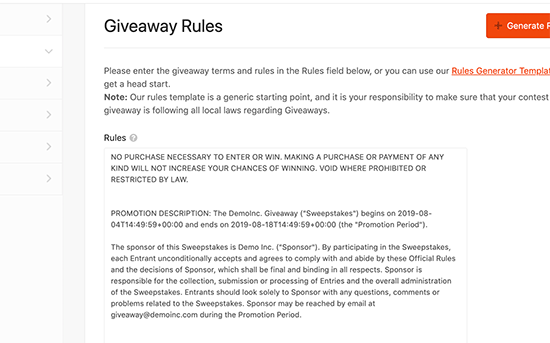 Giveaway rules