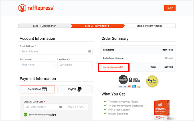 RafflePress - Have a coupon code?