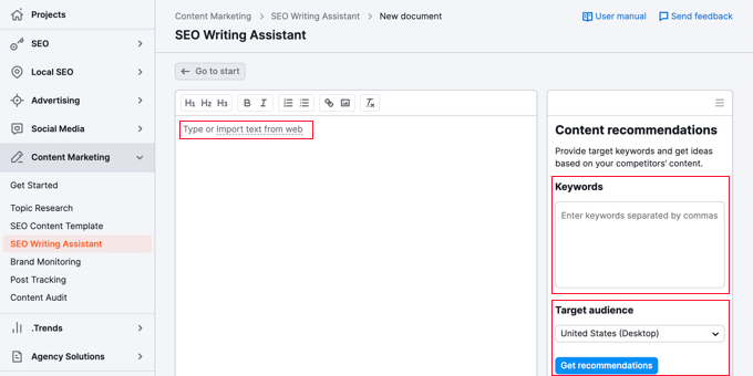 Using Writing Assistant From the Semrush Website