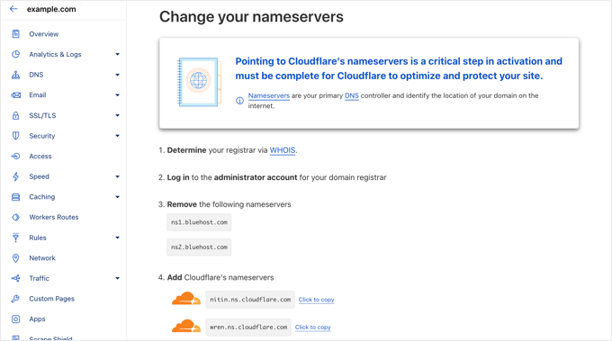 Change to Cloudflare nameservers
