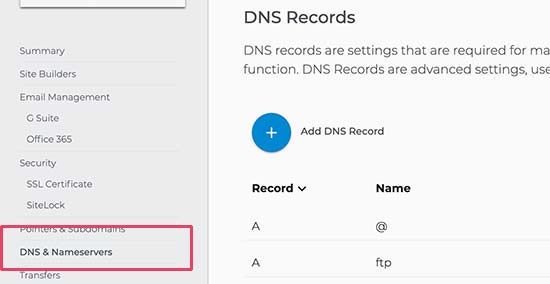 Impostazioni DNS del dominio