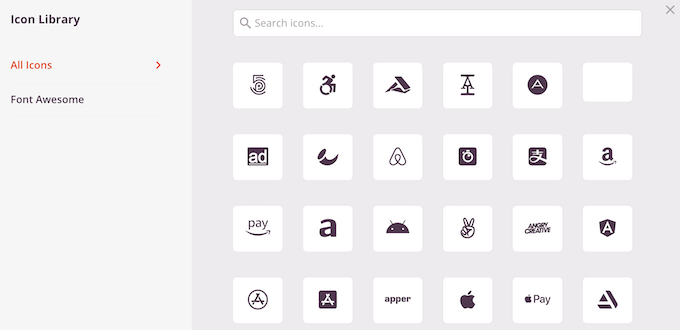SeedProd's built-in icon font library