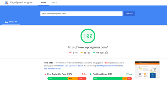 WPBeginner Google Page Speed Test