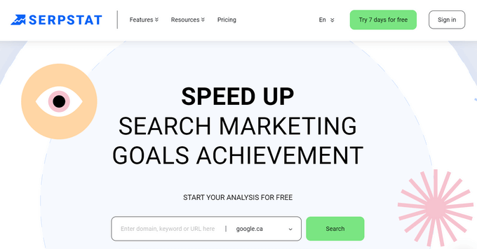 The Serpstat tool's front page Serpstat keyword research tool