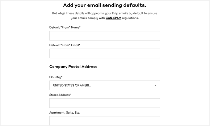 Add Drip sending name and email