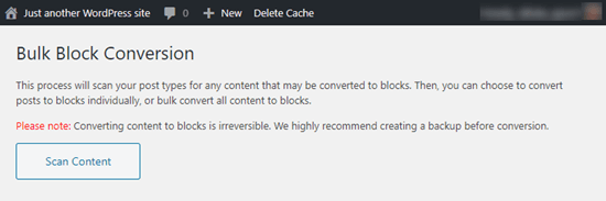 Visualizzazione della pagina Conversione blocco in blocco