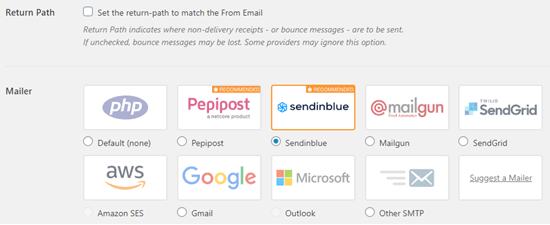 Sendinblue را به عنوان پیام رسان خود در WP Mail SMTP انتخاب کنید