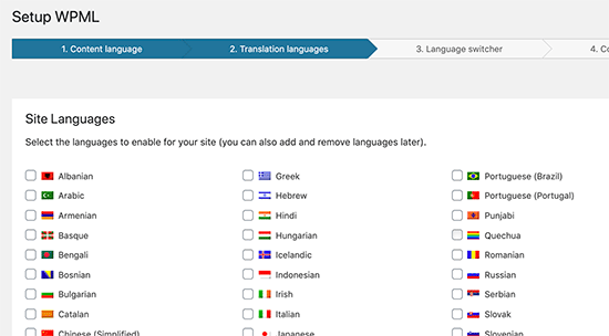 WPML seleziona le lingue