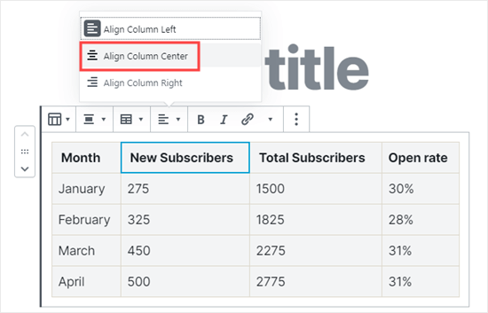Changing the text alignment for your columns