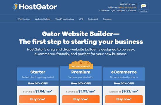 La home page di Gator website builder
