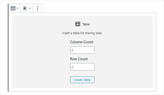 Type in the number of columns and rows you want for your table
