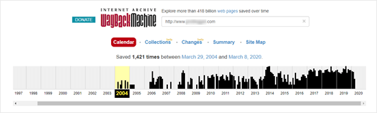 Wayback Machine Example Timeline