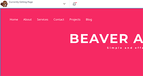 Anteprima di un menu di navigazione personalizzato aggiunto con Beaver Builder