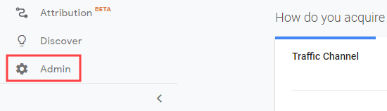 Fai clic sull'opzione Amministratore nel menu a sinistra di Google Analytics