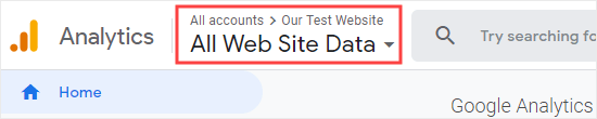 Убедитесь, что в Google Analytics выбран правильный веб-сайт