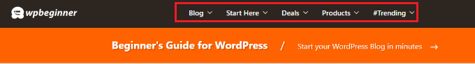 WPBeginner navigation menu example