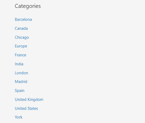 A flat list of categories