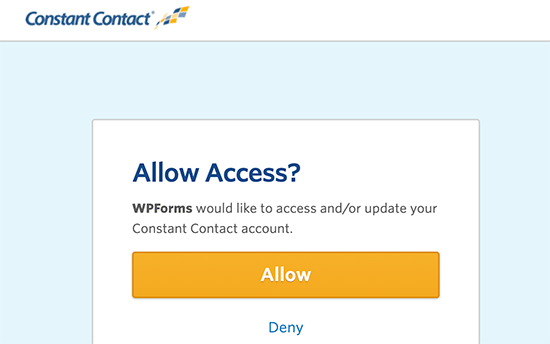 Consenti a WPForms di connettersi con Constant Contact