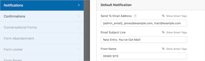 Change form email notifications