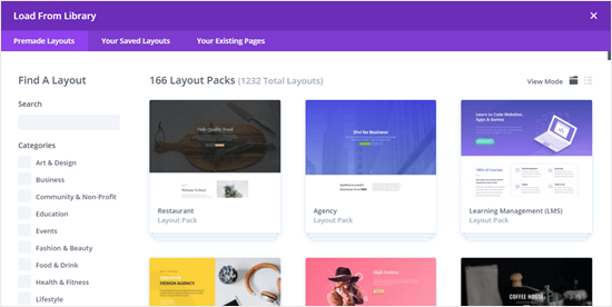 A few of Divi's layout packs