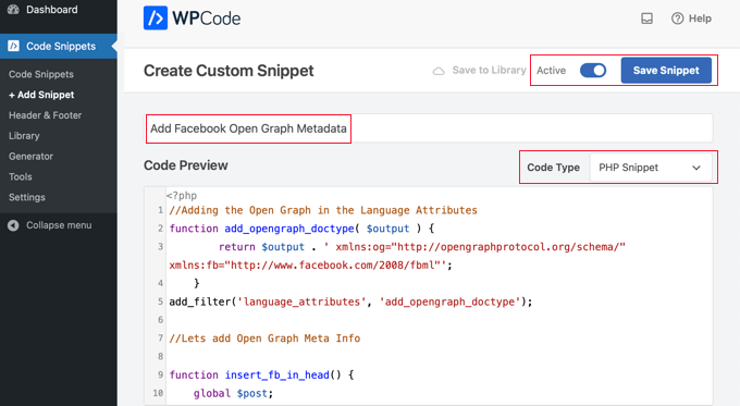 The New Code Snippet in WPCode