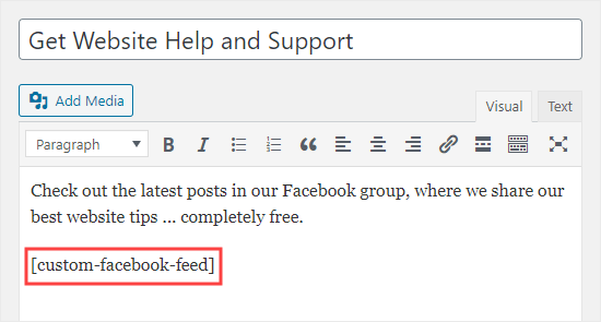 Adding your group's posts to a page using the classic editor in WordPress