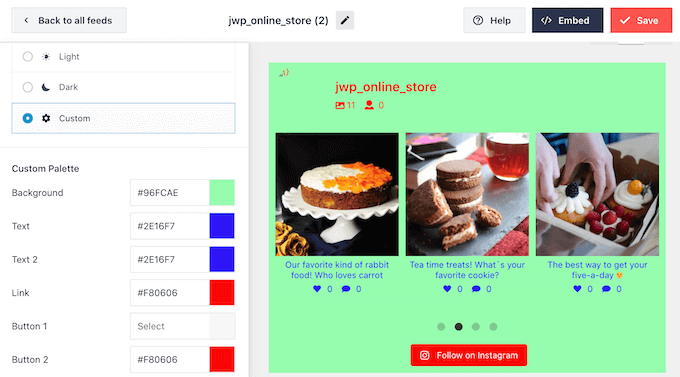 Changing the color scheme for your Instagram shoppable feed