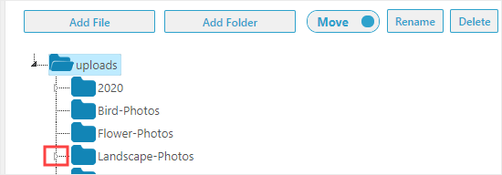 Click the small arrow to expand a folder to see the subfolders