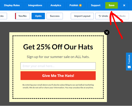 Save your popup coupon once you're done creating it