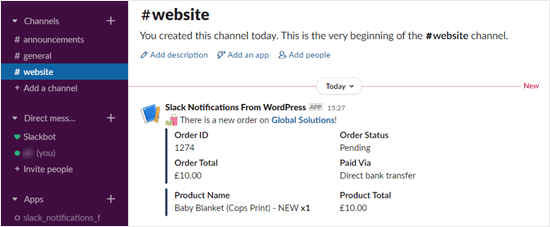 La notifica Slack per un nuovo ordine in WooCommerce