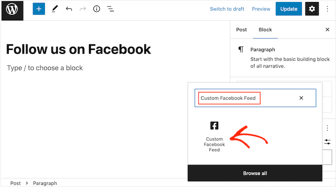 The Custom Facebook Feed block