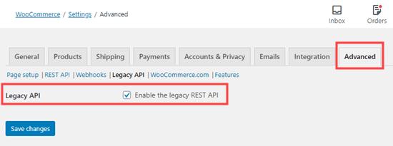 Activation de l'API REST héritée avancée dans WooCommerce afin que vous puissiez vous connecter à Printful