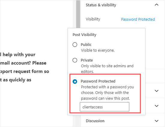 Password protecting the page with the form on in WordPress