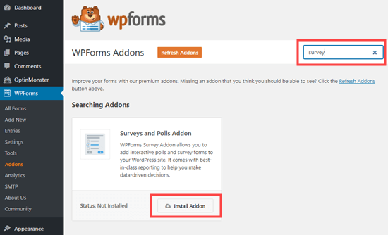 Installing the Survey and Polls addon for WPForms