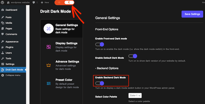 Enabling dark mode for the WordPress admin area