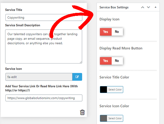 Changing the options for your service boxes