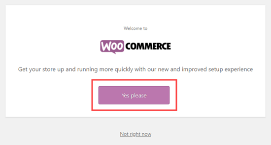 Fare clic sul pulsante per avviare la configurazione guidata per WooCommerce
