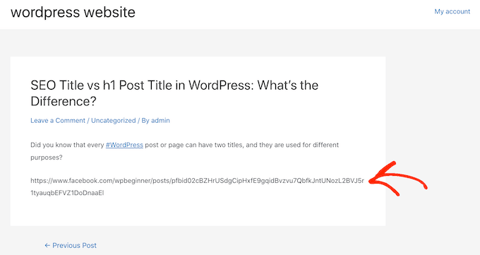 Пример ошибки oEmbed в WordPress
