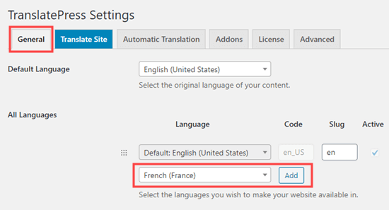 Adding language options to your site using TranslatePress