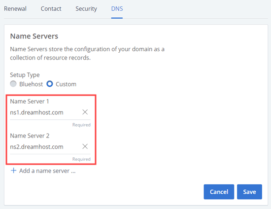 Использование пользовательских серверов имен для вашего домена Bluehost
