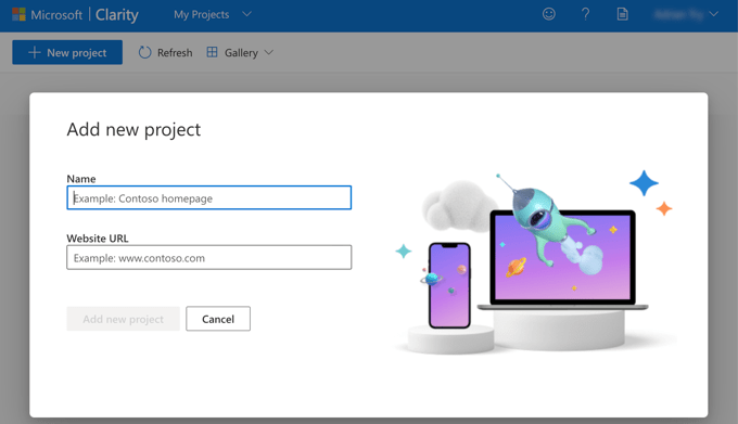 Microsoft Clarity'de yeni bir proje kurma