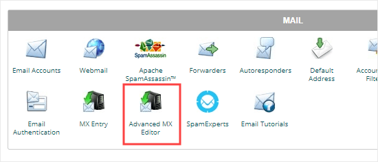 Opening the Advanced MX Editor from cPanel