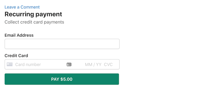 Форма периодического платежа, созданная с помощью WP Simple Pay