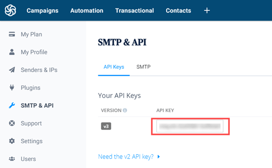 Getting your API key from Sendinblue