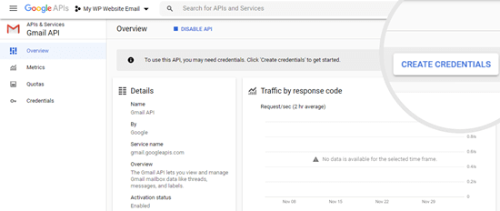 Создание учетных данных для API Google