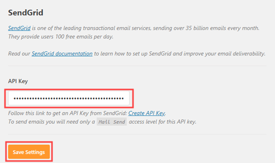 הזנת ה- API שלך מ- SendGrid לתוך הגדרות SMTP של דואר WP
