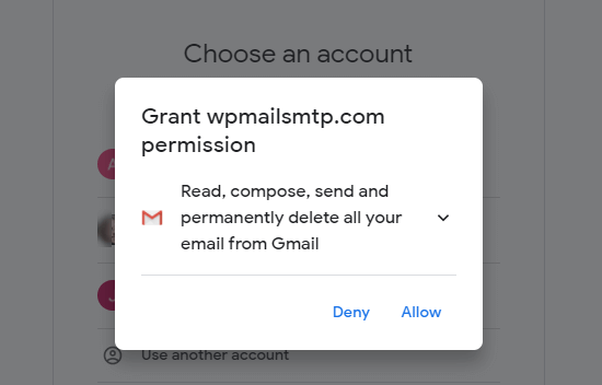תן ל-WP Mail SMTP הרשאה לגשת לחשבון Gmail שלך ולהשתמש בו