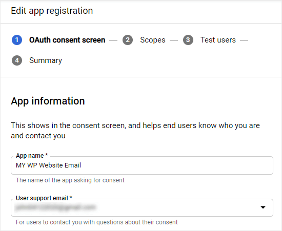 Entering the OAuth registration details for your app